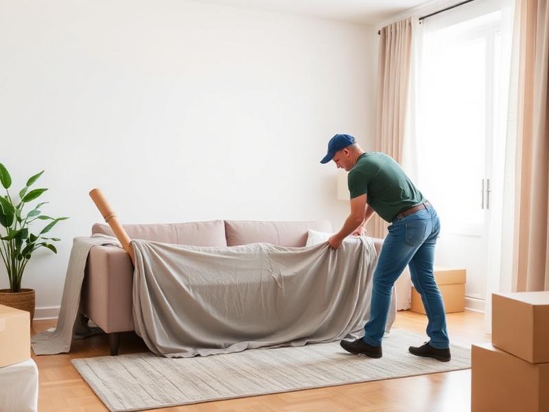 Wrapping a sofa in protective blankets